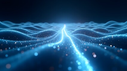 Abstract blue glowing waves digital background