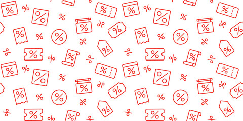 Discount and Sale Percentage Outline Icon Seamless Pattern - Seamless Vector Background for Shopping, Promotion, and E-commerce Designs