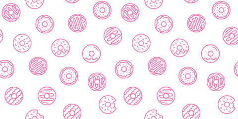 Sweet Pink Donut Outline Seamless Pattern - Seamless Vector Background for Bakery, Cafe, and Dessert Shop Designs