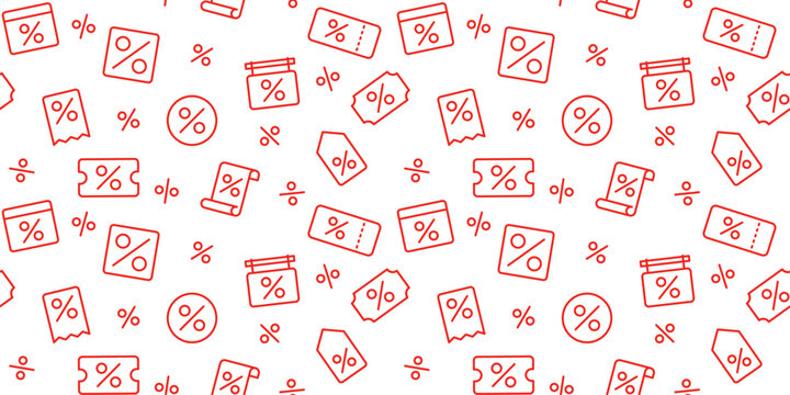 Discount and Sale Percentage Outline Icon Seamless Pattern - Seamless Vector Background for Shopping, Promotion, and E-commerce Designs