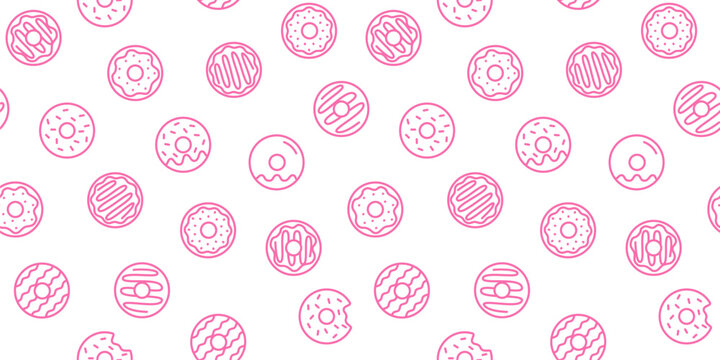 Sweet Pink Donut Outline Seamless Pattern - Seamless Vector Background for Bakery, Cafe, and Dessert Shop Designs