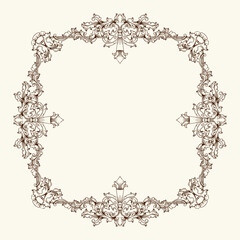 black and white vintage baroque frame with ornament engraving illustration