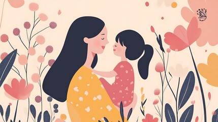 A mother and daughter amongst flowers.