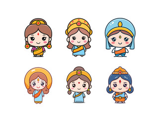 Cute Parvati Vector Set Cartoon Illustration