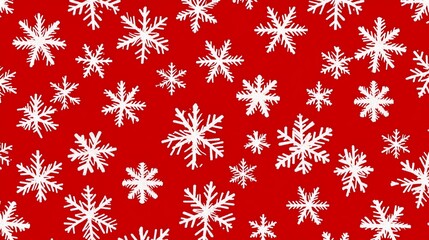 Festive winter snowflake pattern on a red background.