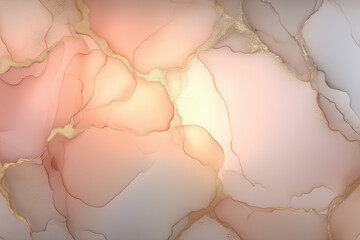 Abstract marble of alcohol ink background with flowing pink and yellow beige tones, soft gradients blending.Marbling artwork texture. Agate ripple pattern. Gold powder.