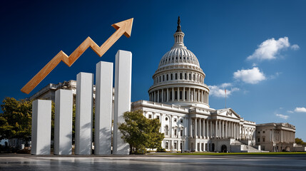 Obraz premium US Capitol Building and upward arrow graph, Washington DC, USA.