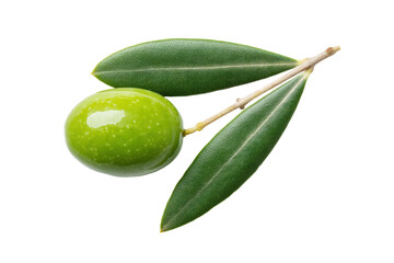 Obraz premium Fresh green olive with leaves on black background, cut out
