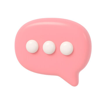 3D pink speech bubble icon with three white dots for chat or message png,transparency,icon

