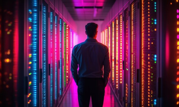 Server room, colorful lights