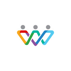 W letter and three connected people logo