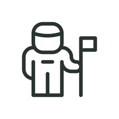 Astronaut with flag line icon, space exploration and colonization vector symbol with editable stroke