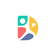 D letter and people logo with shining stars element