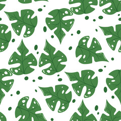 seamless pattern with green monstera leaves illustration art