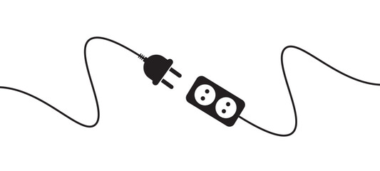 Disconnected Power Plug and Socket. Electric socket with plug cable. Electric plug and socket unplugged.