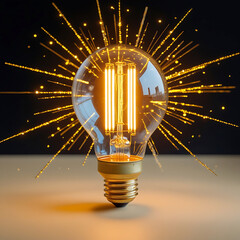 A bright, glowing light bulb on a dark background symbolizes innovation, energy, and a powerful idea
