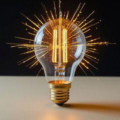 Yellow light bulb on a bright background symbolizes a glowing idea, energy, and business innovation
