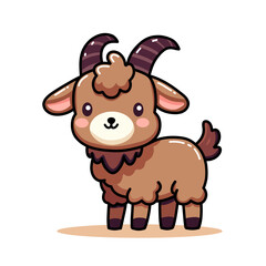 Cartoon Style Cute Goat Standing Illustration with Thick Outline Design