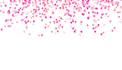 Paper heart shapes cutout rain on transparent background