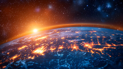 Obraz premium Earth glowing with city lights viewed from space