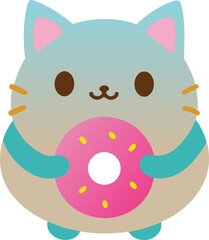 Kawaii cat holding donut in playful and adorable food themed vector art illustration