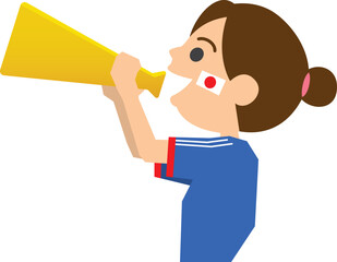 メガホンで応援する男女サポーターのイメージイラスト