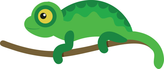 Little chameleon on branch blending in with artistic natural style vector art illustration