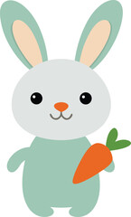 Obraz premium Little bunny with carrot in hand in cheerful cute design style vector art illustration