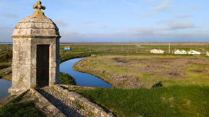 French fortified citadel of Brouage with ancient salt marshes with swamps and wet meadows