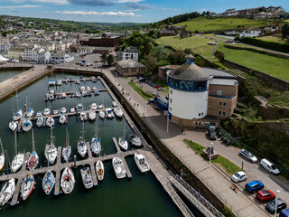 The harbor in the town of Whitehaven on the coast of Cumbria in the northwest of England