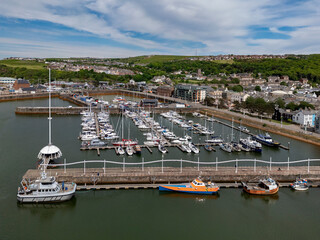 The harbor in the town of Whitehaven on the coast of Cumbria in the northwest of England