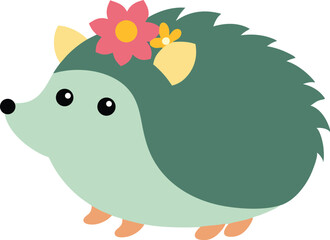 Tiny hedgehog with flower crown in adorable natural themed style vector art illustration