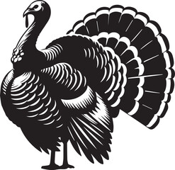 Stylized Black and White Turkey Silhouette Vector Illustration