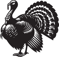 Stylized Black and White Turkey Silhouette Vector Illustration
