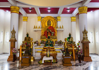 Jade statues inside Shalban Buddhist Monastery temple, Chittagong Division, Comilla, Bangladesh
