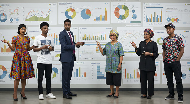 Diverse Business Team Presenting Data Charts Graphs Financial Analysis Meeting