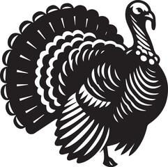Stylized Black and White Turkey Silhouette Vector Illustration