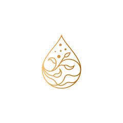 Water drop luxury logo with natural leaf combination in gold color