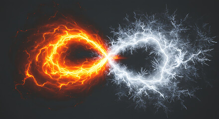 Fiery Orange and Icy Blue Lightning Infinity Symbol Abstract Energy Clash Concept