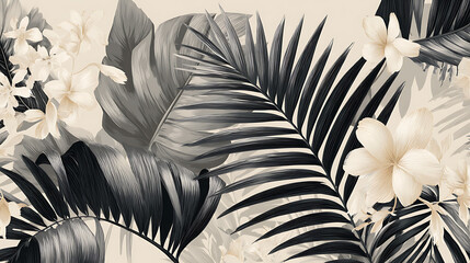 Monochrome 3D Tropical Pattern for Fabric Print