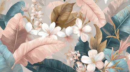 Hand-Drawn Exotic Pattern with Banana Leaves