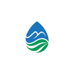 Water drop logo with mountain and leaf combination