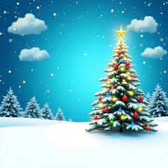 Obraz premium Snowy Christmas Tree in Winter Wonderland background