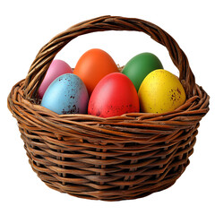 Colorful Easter eggs in a wicker basket