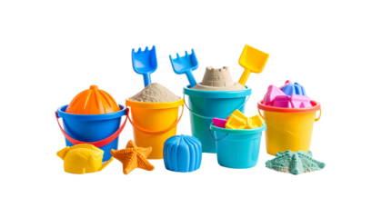 Colorful plastic buckets or beach toys
