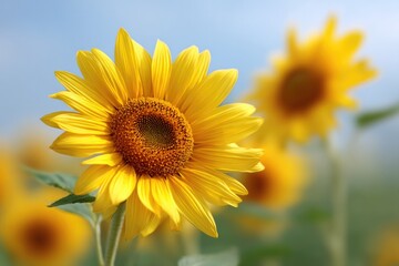 Bright sunflowers basking in sunlight, showcasing vibrant yellow