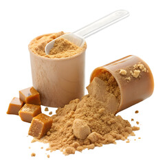Caramel Protein Powder: Supplement Nutrition for Muscle Growth & Fitness on transparent background