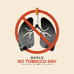 World No Tobacco day - Cigarette smoke to Black lungs in red circle stop sign vector design
