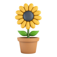 Obraz premium 3D Sunflower in pot isolated on transparent background, a vibrant floral illustration of a blooming plant