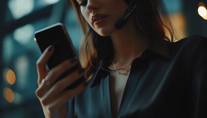 Professional woman using smartphone device.